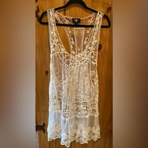 NU lace/crochet flowy sleeveless top, white, XL